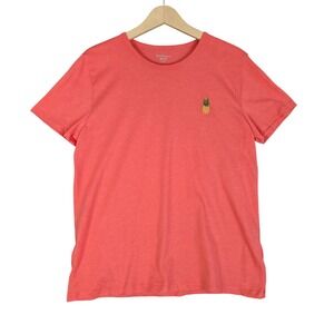 Segments Women's Pineapple Embroidered T-Shirt Crewneck Graphic Tee Coral Large